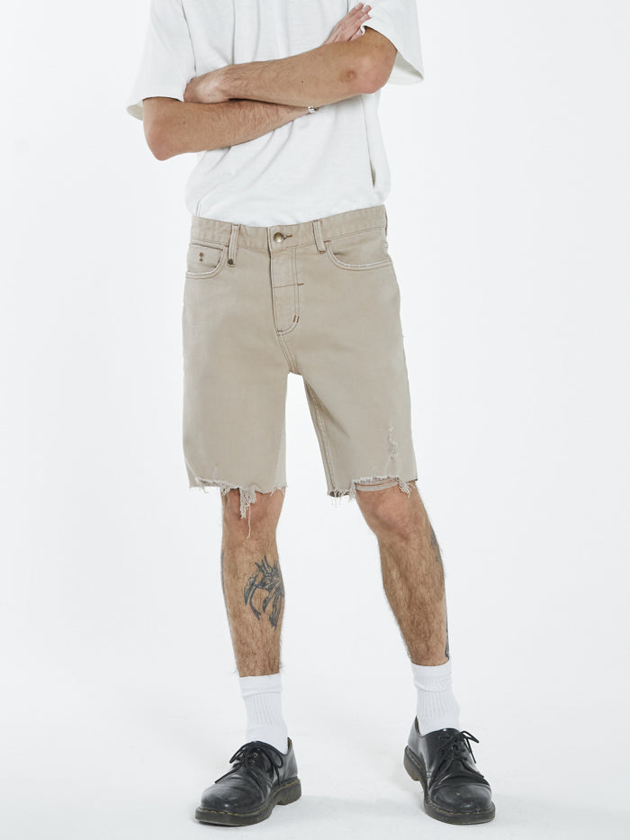 Destroyed Bones Denim Short - Aged Tan