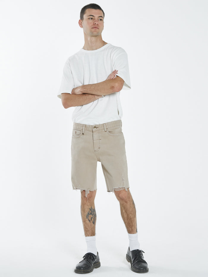 Destroyed Bones Denim Short - Aged Tan