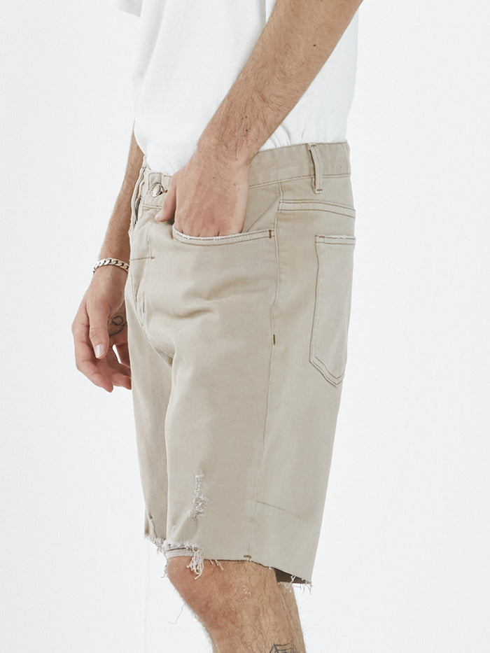 Destroyed Bones Denim Short - Aged Tan