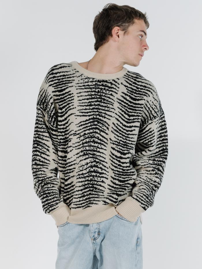 Zebra Lounge Crew Knit - Thrift White