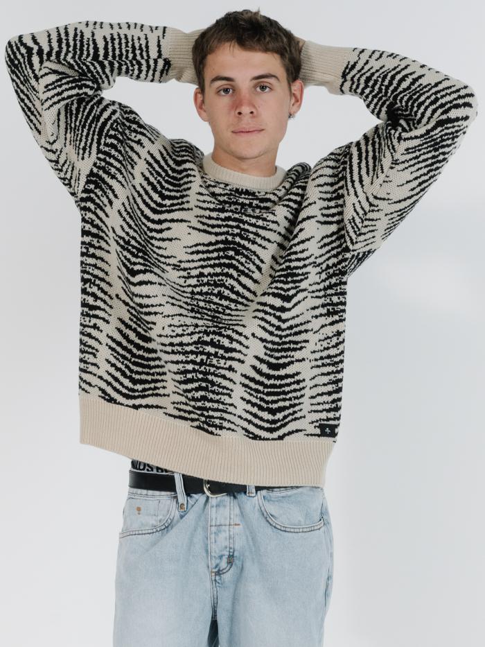 Zebra Lounge Crew Knit - Thrift White