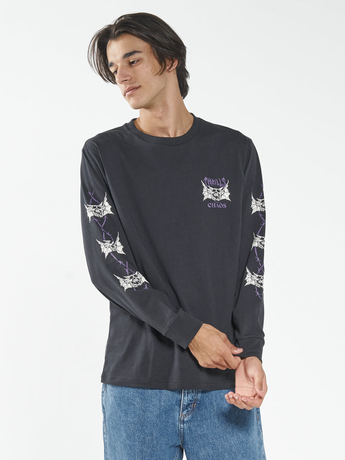 Chaos Skull Merch Fit Long Sleeve Tee - Washed Black