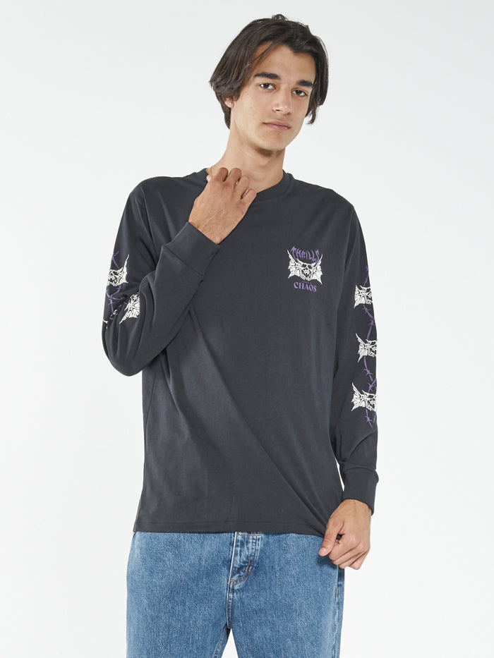 Chaos Skull Merch Fit Long Sleeve Tee - Washed Black