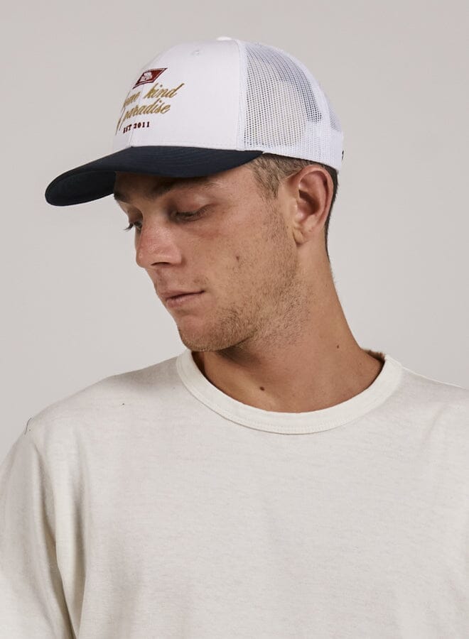 Navy white trucker sales hat