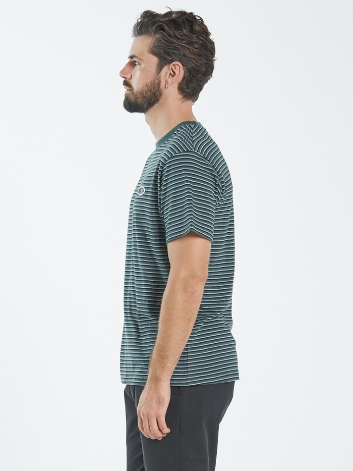 Two Tone Stripe Merch Fit Tee - Vintage Teal