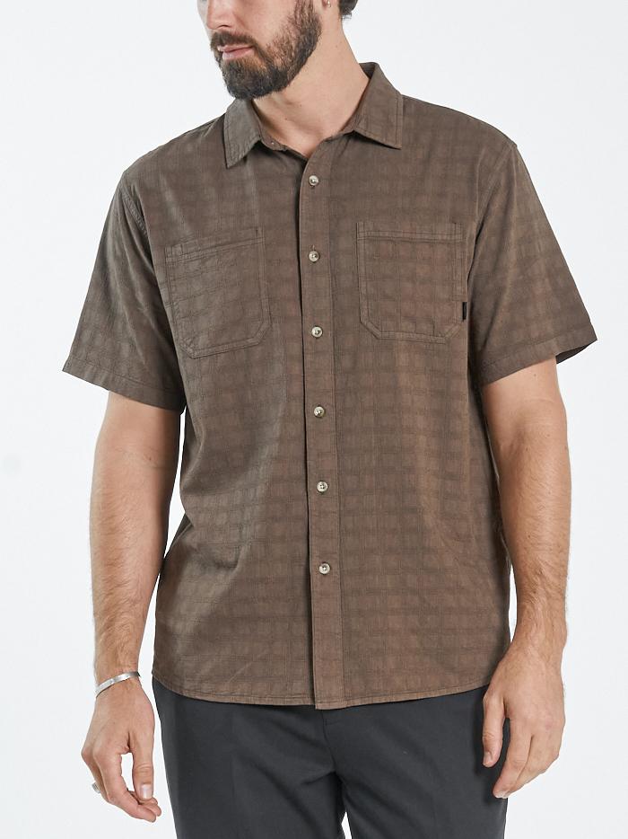 Disruption Jacquard Check Short Sleeve Shirt - Walnut