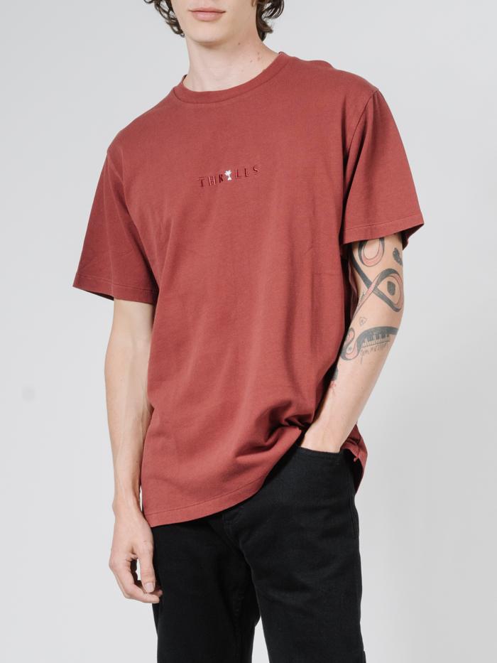 Tonal Palmed Thrills Merch Fit Tee - Burnt Red