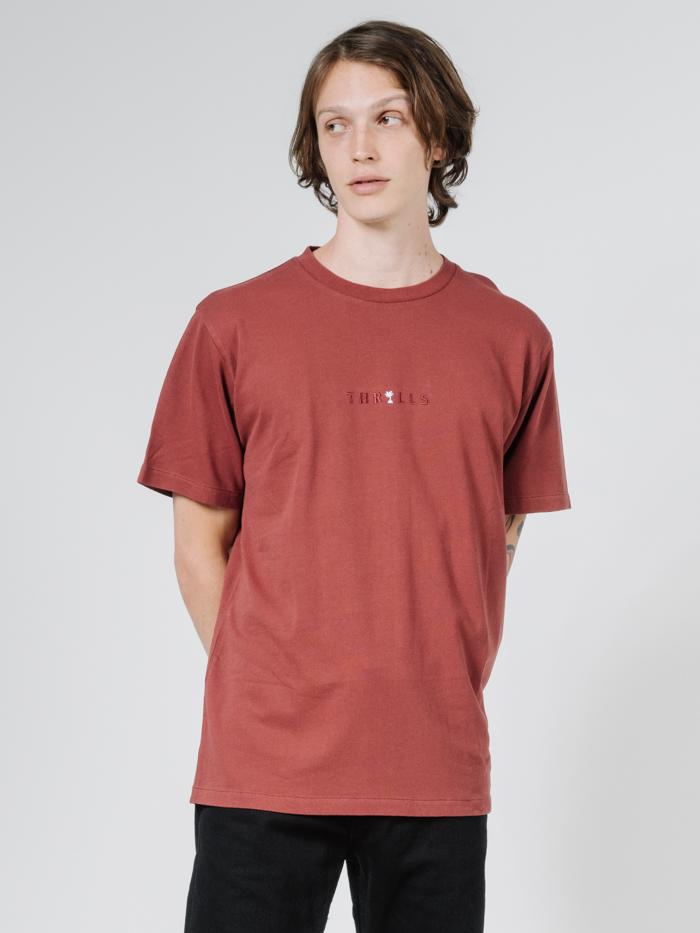 Tonal Palmed Thrills Merch Fit Tee - Burnt Red