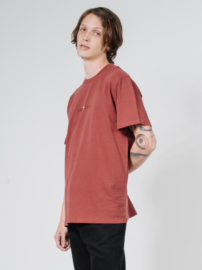 Tonal Palmed Thrills Merch Fit Tee - Burnt Red