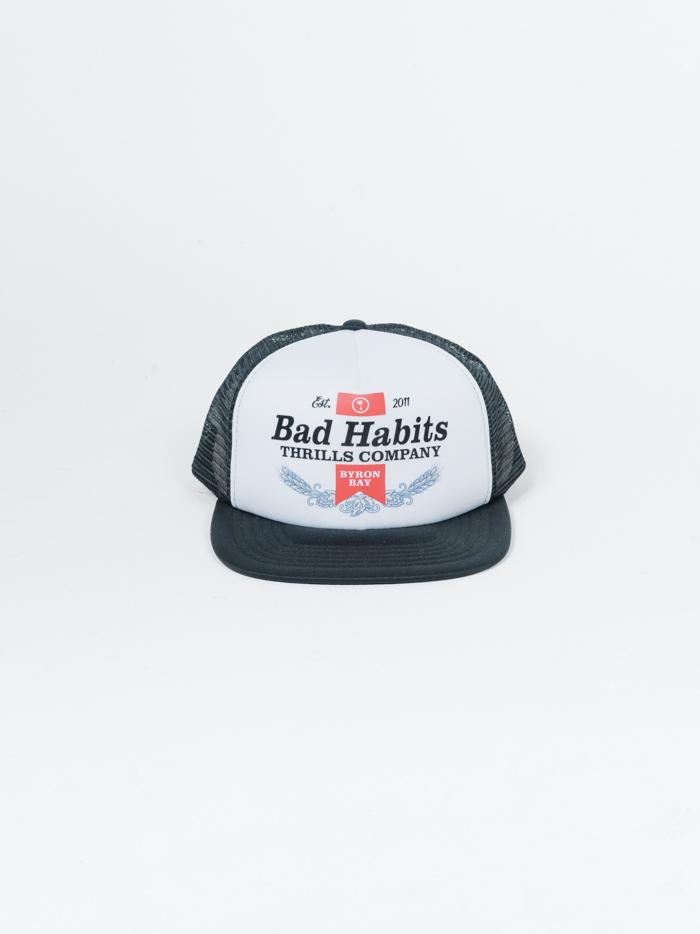 Bad Habits Trucker Cap - White-Black