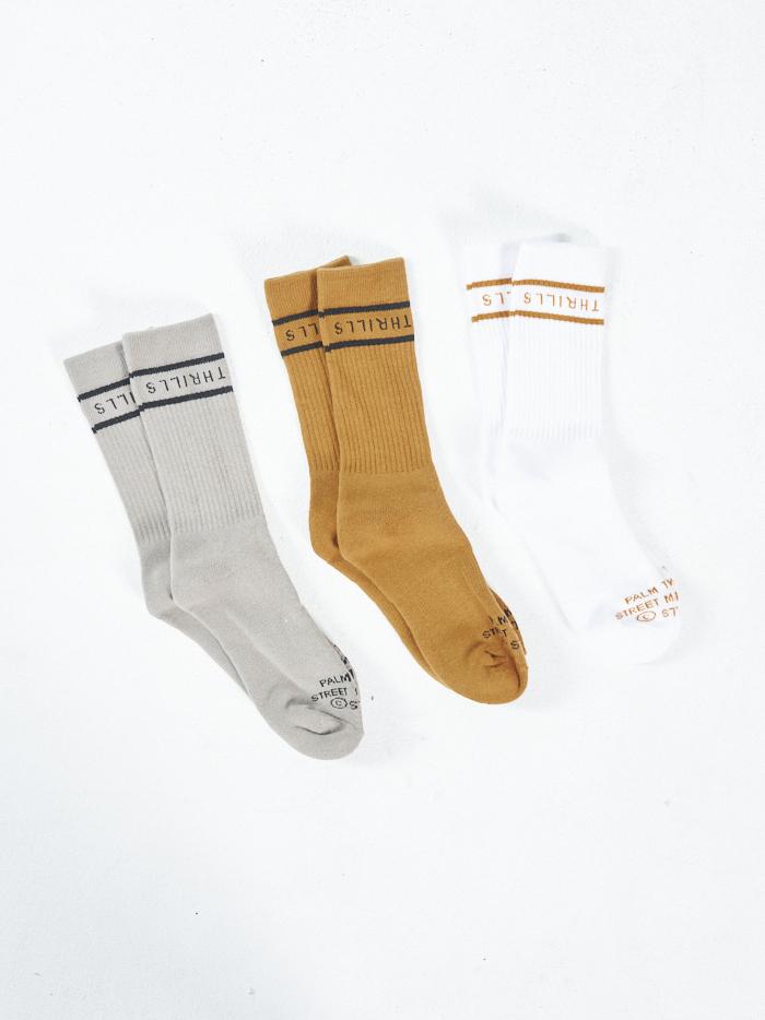 Minimal Thrills 3 Pack Socks-Spice Brown - Gravel-White