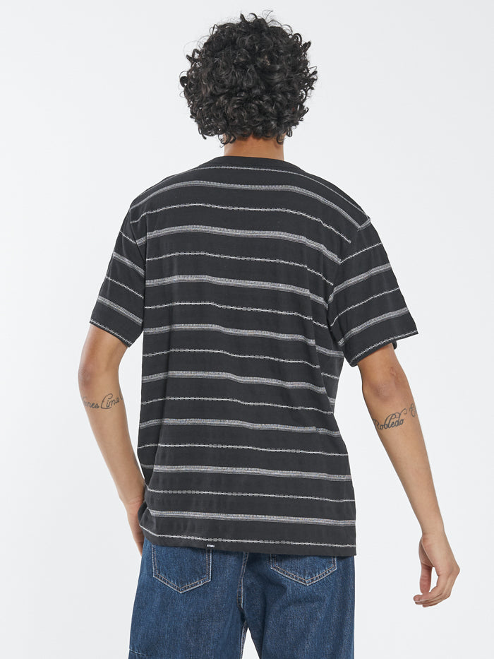Minimal Thrills Stripe Merch Fit Pocket Tee - Washed Black