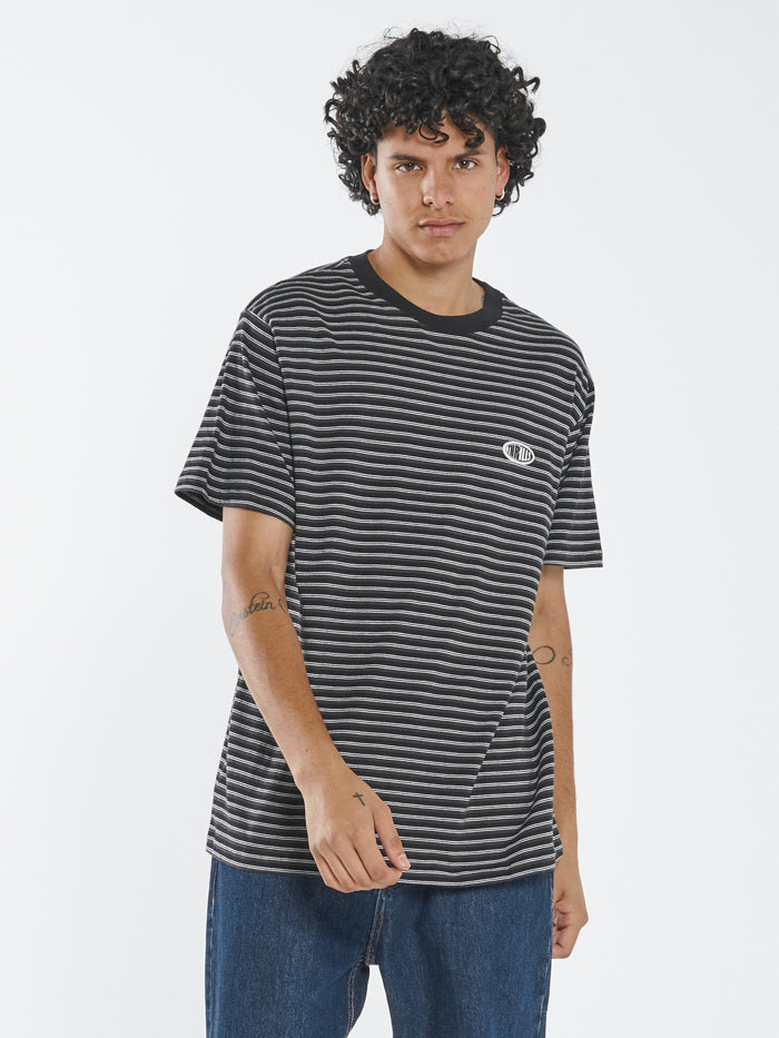Two Tone Stripe Merch Fit Tee - Black