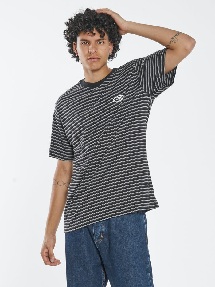 Two Tone Stripe Merch Fit Tee - Black