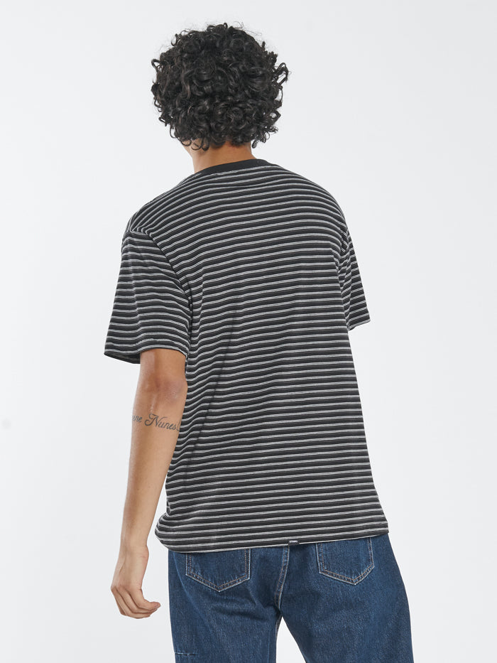 Two Tone Stripe Merch Fit Tee - Black