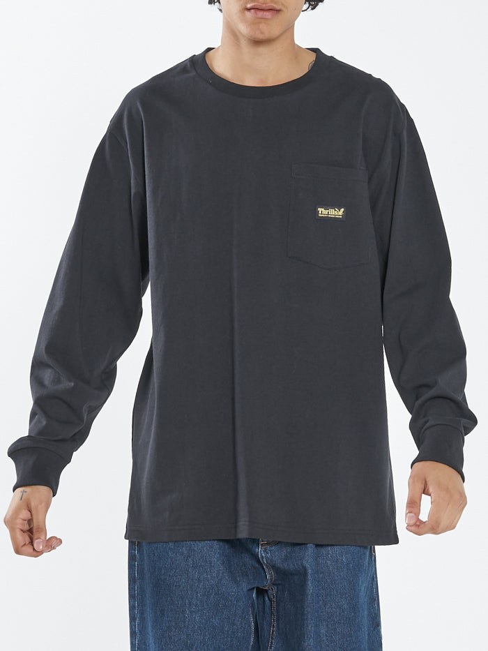 Thrills Union Oversize Fit Long Sleeve Pocket Tee - Black