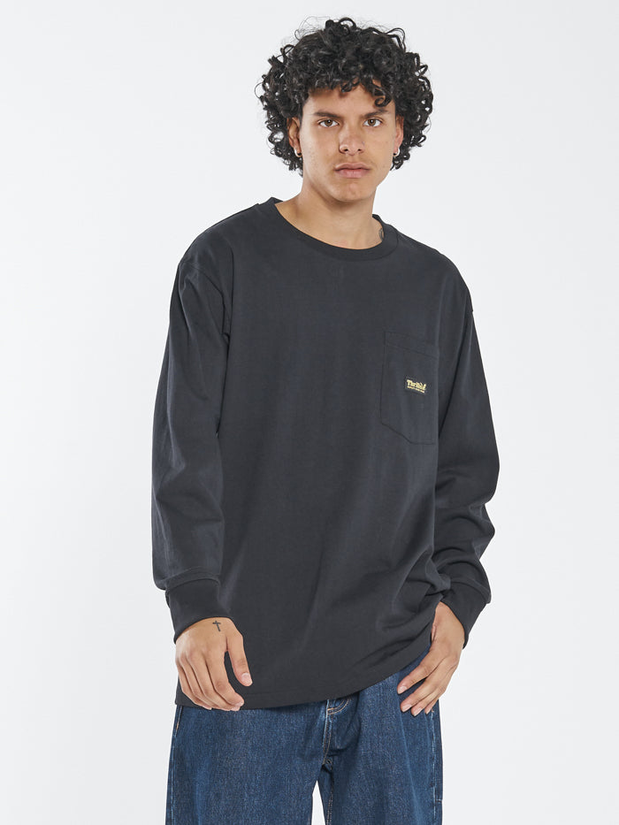 Thrills Union Oversize Fit Long Sleeve Pocket Tee - Black