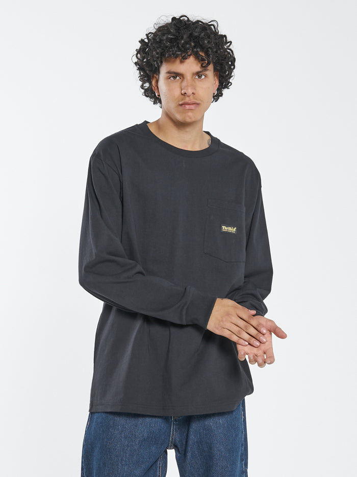 Thrills Union Oversize Fit Long Sleeve Pocket Tee - Black