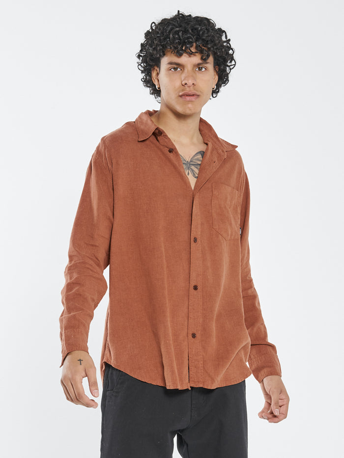 Hemp Minimal Thrills Oversize Long Sleeve Shirt - Coffee