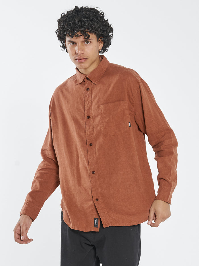 Hemp Minimal Thrills Oversize Long Sleeve Shirt - Coffee