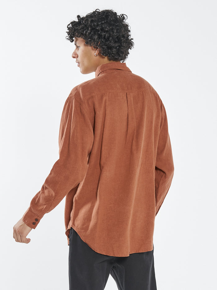 Hemp Minimal Thrills Oversize Long Sleeve Shirt - Coffee