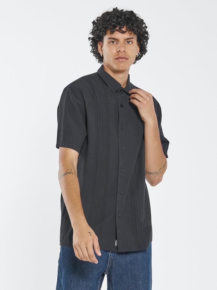 Minimal Jacquard Short Sleeve Shirt - Washed Black