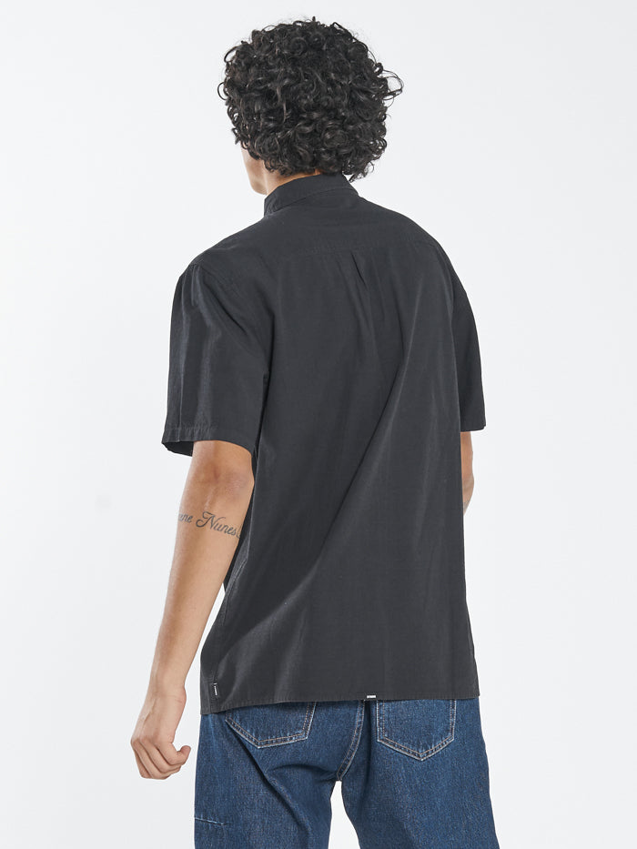 Minimal Jacquard Short Sleeve Shirt - Washed Black