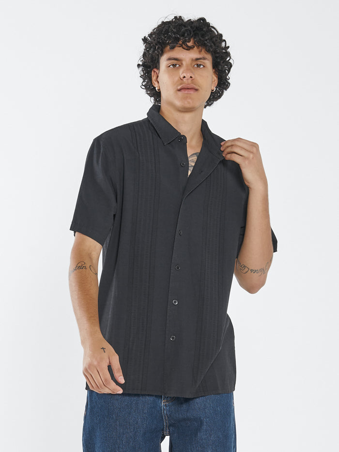 Minimal Jacquard Short Sleeve Shirt - Washed Black