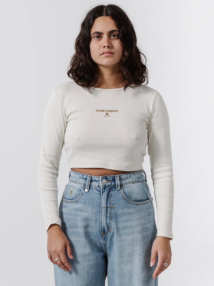 Super Natural LS Super Crop Rib Tee - Heritage White