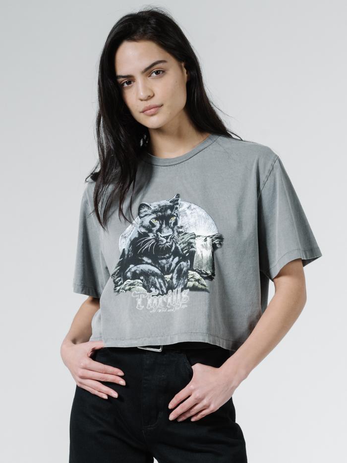 Blackmoon Merch Fit Crop Tee - Washed Grey