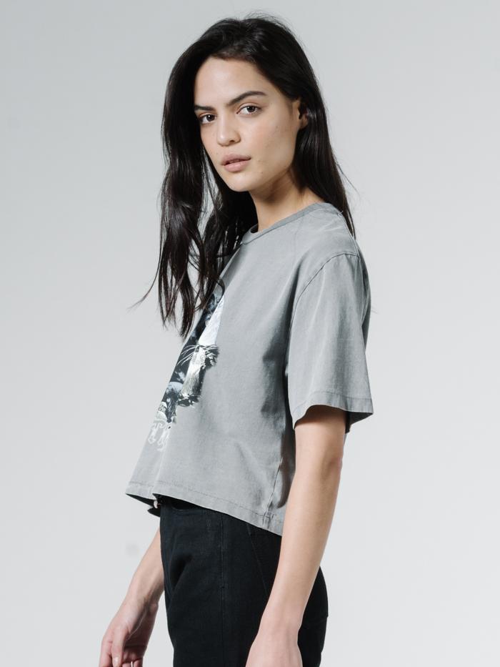 Blackmoon Merch Fit Crop Tee - Washed Grey