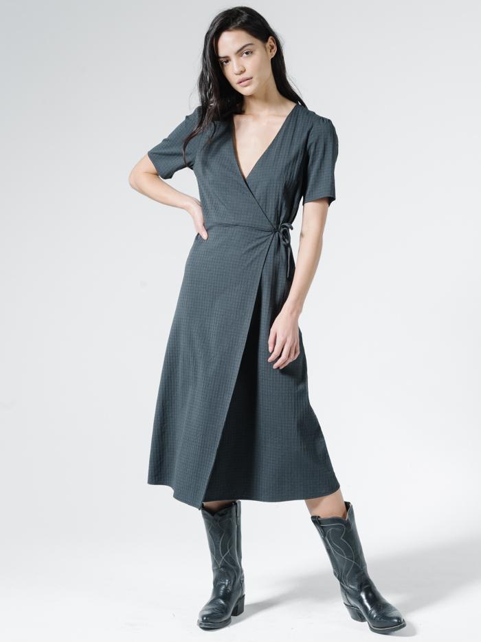 Windowpane Diana Dress - Washed Black