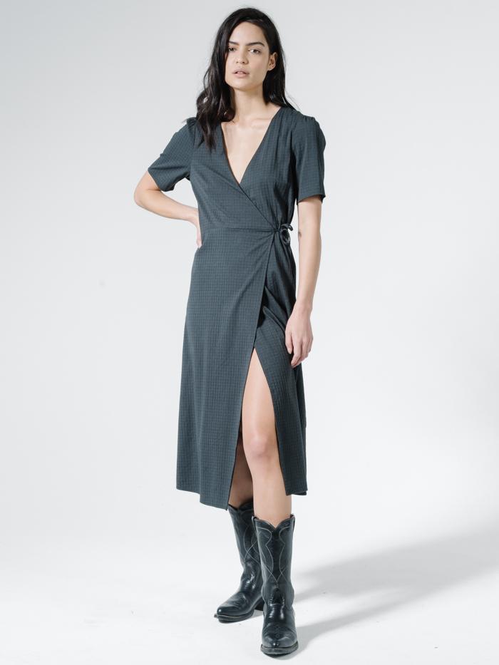Windowpane Diana Dress - Washed Black