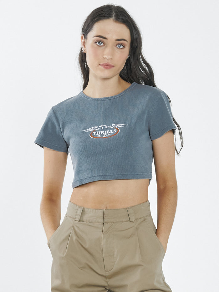 Eagle Badge Baby Crop Tee - Airforce Blue
