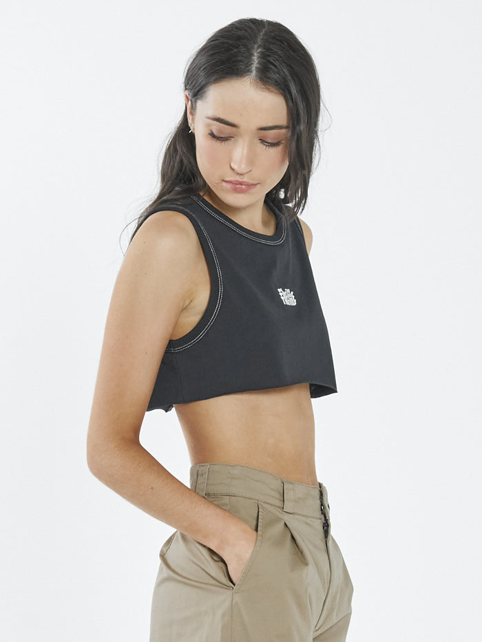Infinite Thrills Super Crop Tank - Washed Black