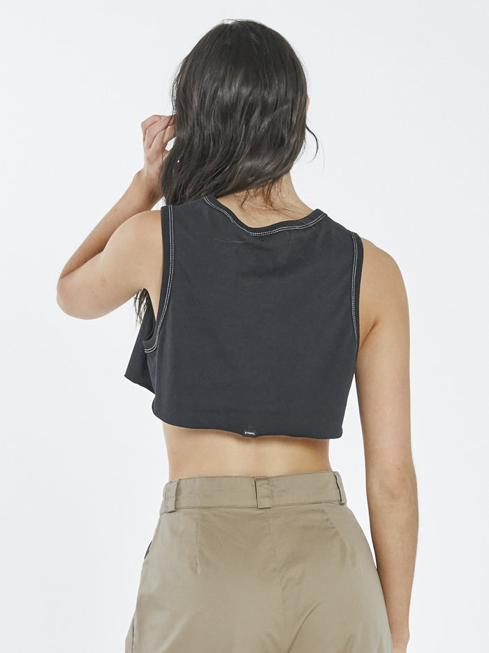 Infinite Thrills Super Crop Tank - Washed Black
