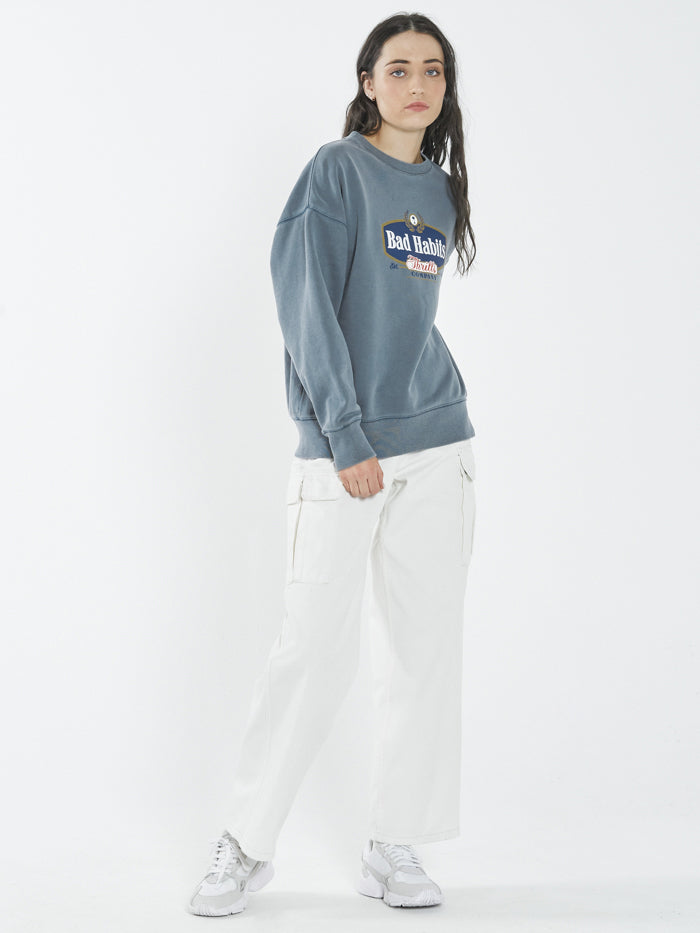 Bad Habits Die Hard Slouch Crew - Airforce Blue