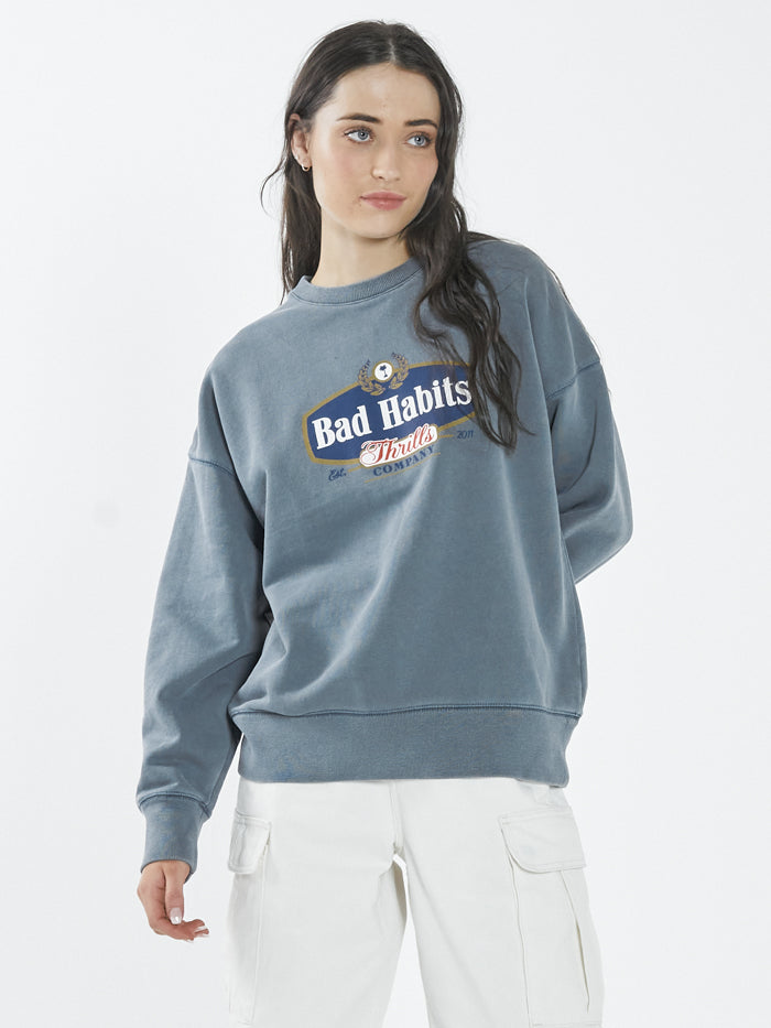 Bad Habits Die Hard Slouch Crew - Airforce Blue