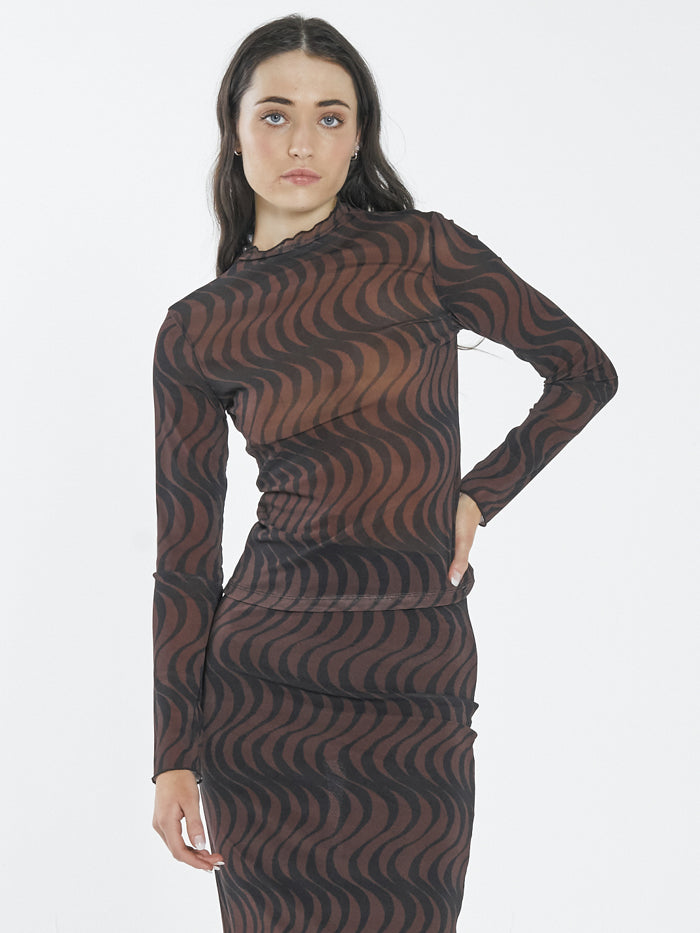 Paradise on Repeat Mesh Turtleneck - Washed Cocoa