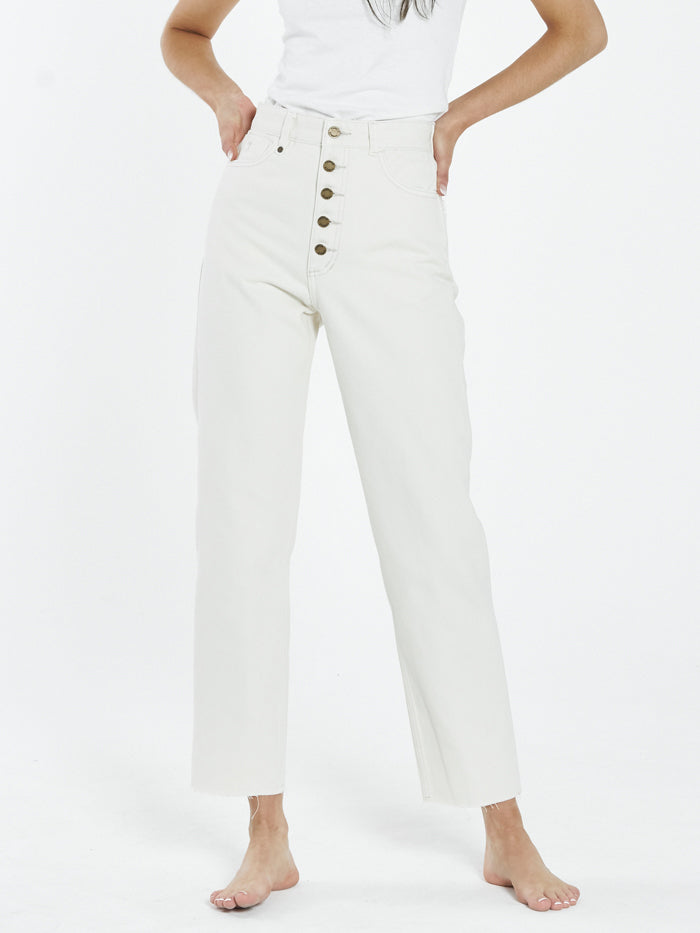 Paige Button Jean - Shady White