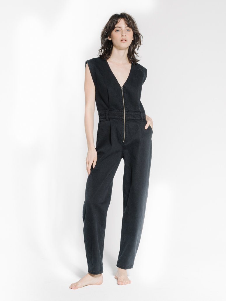 Crescent Sleeveless Coverall - Black Rinse