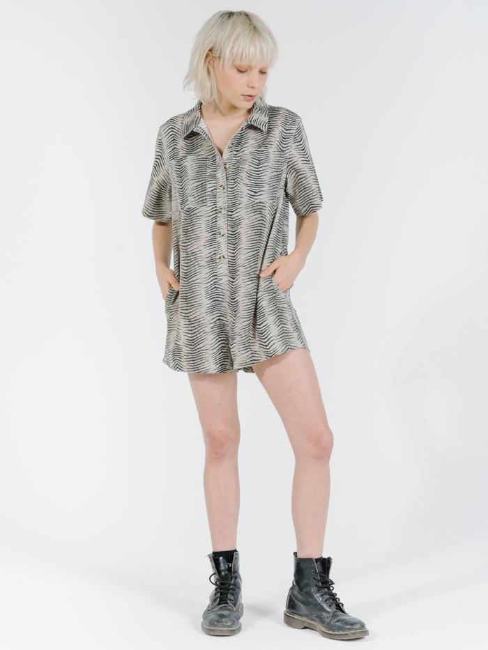 Zebra Lounge Playsuit - Thrift White