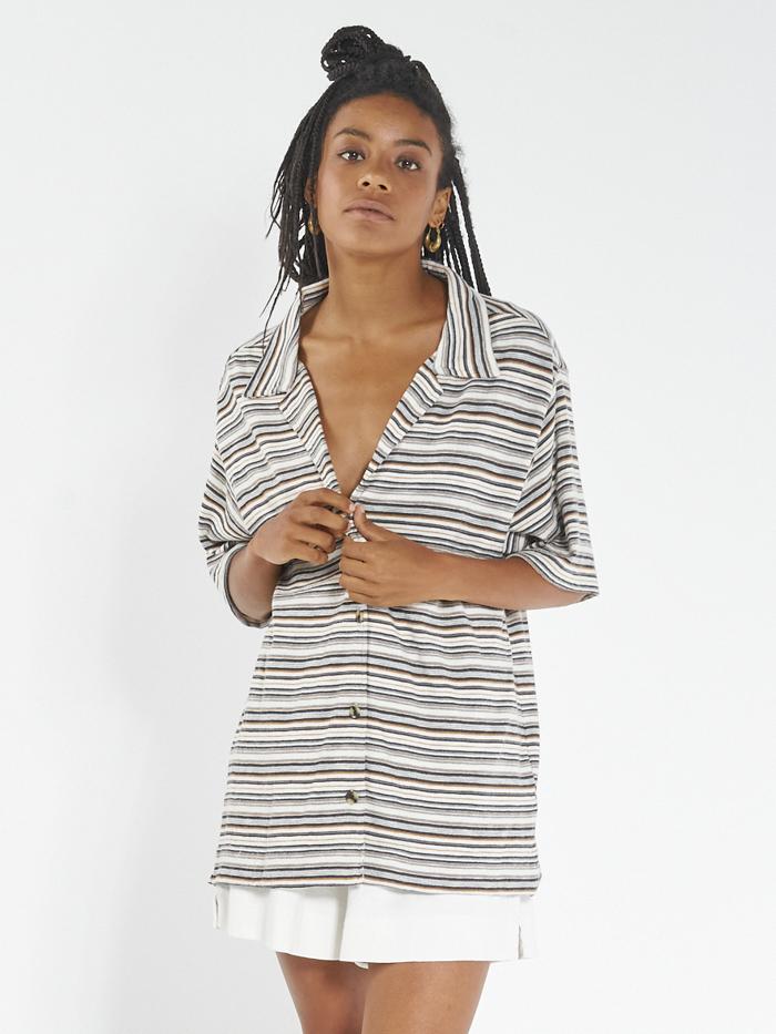 Indie Stripe Bowling Shirt - Heritage White