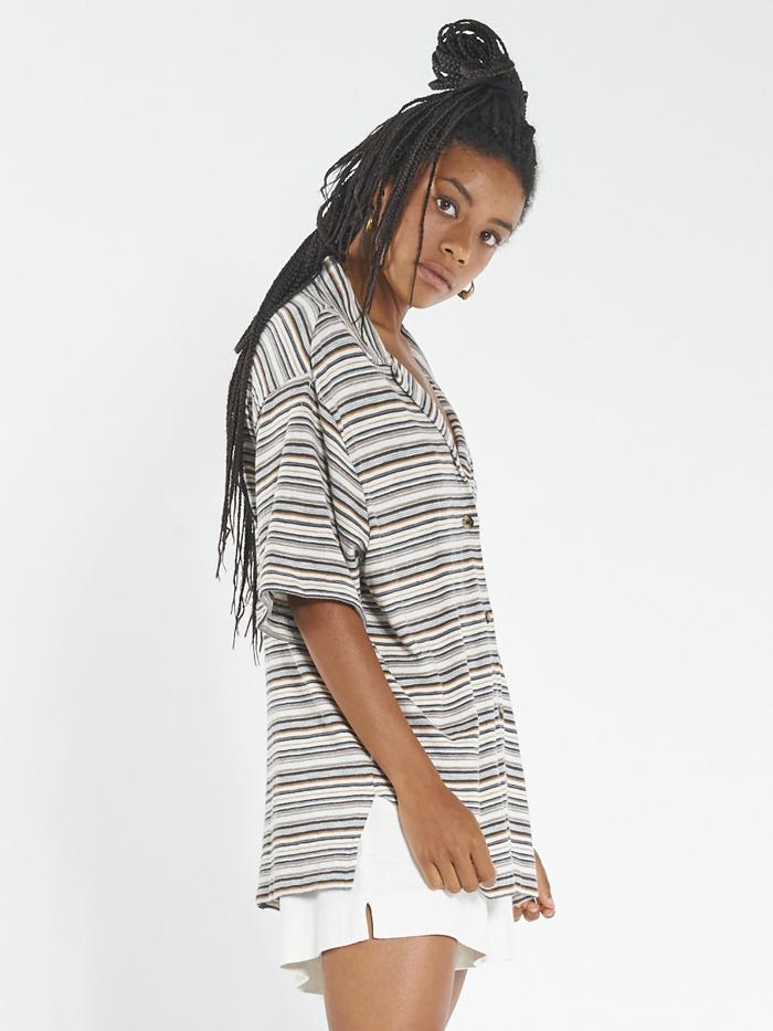 Indie Stripe Bowling Shirt - Heritage White