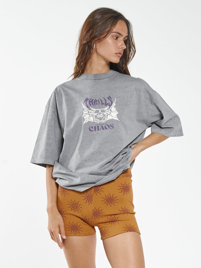 Chaos Skull Oversized Tee - Washed Grey