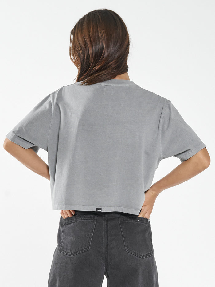 Stalker Merch Fit Crop Tee - Washed Grey