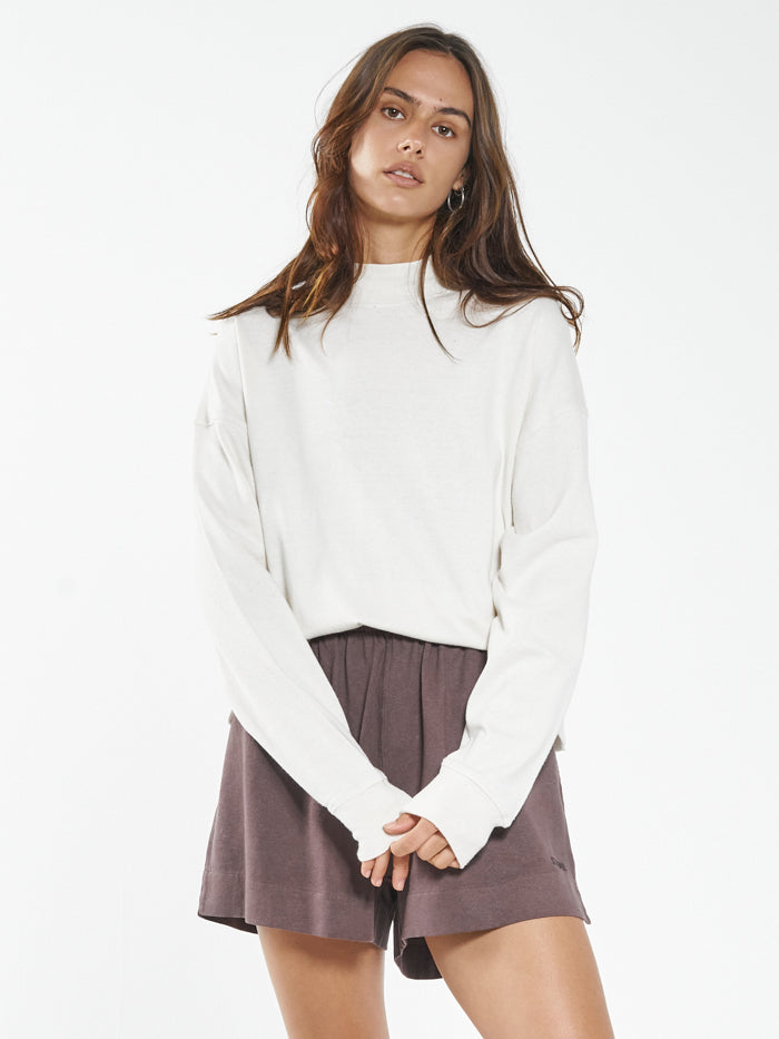 Hemp Mock Neck Long Sleeve Tee - Unbleached