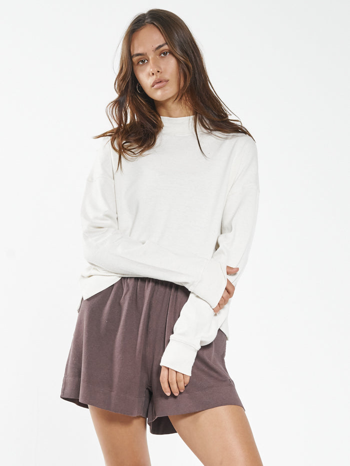 Hemp Mock Neck Long Sleeve Tee - Unbleached