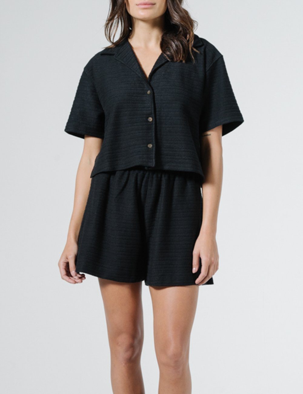 Terry Crop Shirt - Black