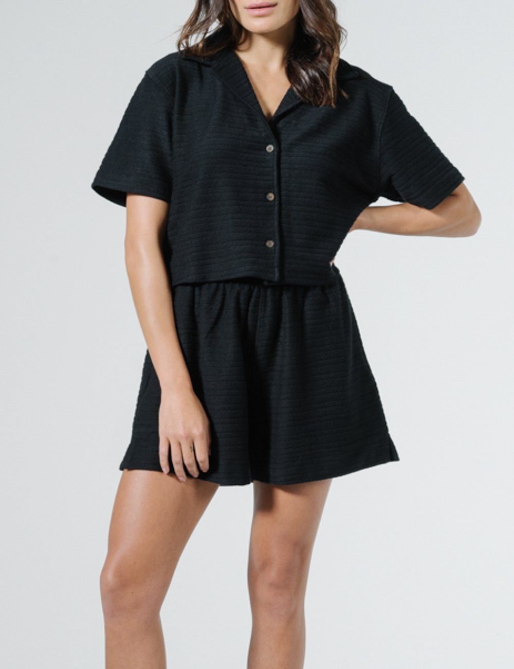 Terry Crop Shirt - Black